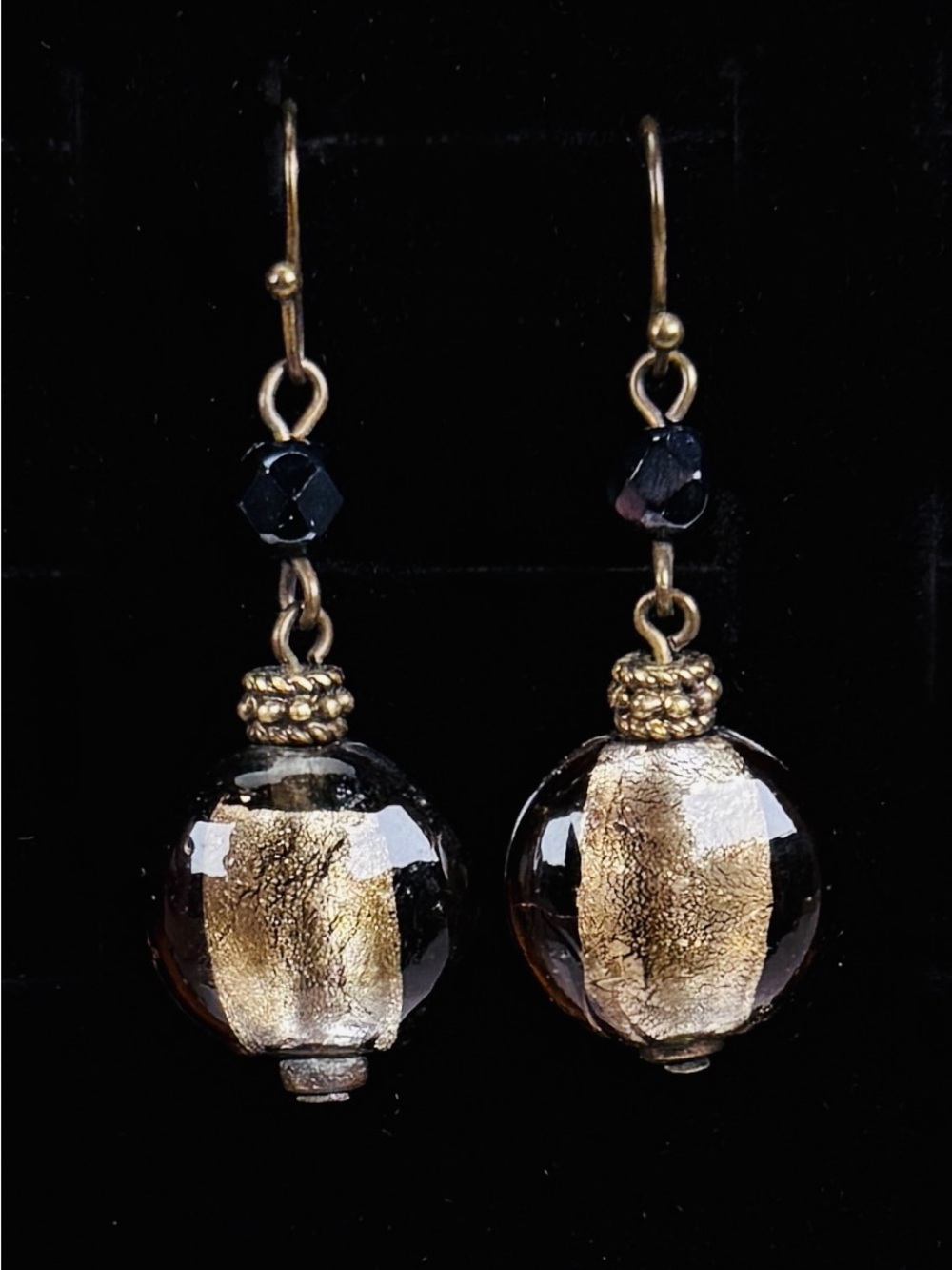 Smoky Glass Black Weighted Drop Pierced Earrings